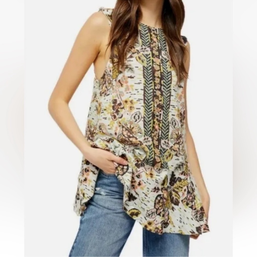 Free People Summer in Tulum Botanical Linen Blend Tunic Mini Dress Size Medium